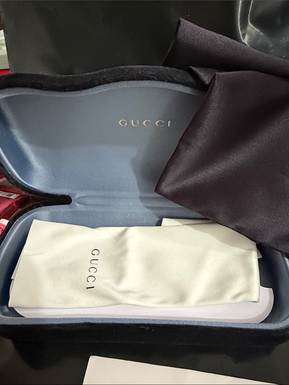 Gucci Unisex Bright Blue Frame Sunglasses with Amber Mirrored Lenses AUTHENTIC - Picture 4 of 13